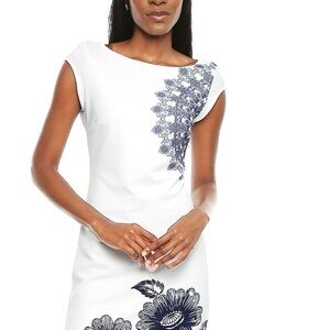 Desigual White and‎ Blue Embellished Midi Dress